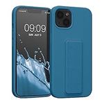 kwmobile Case Compatible with Apple iPhone 13 - Case with Hand Strap and Stand Soft TPU Silicone Coating - Caribbean Blue