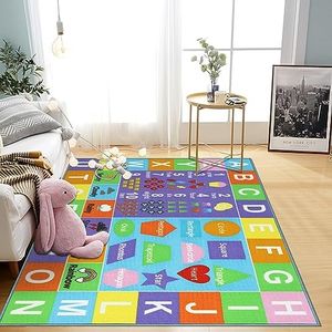 Capslpad Kids Play Rug ABC Alphabet Numbers Shapes Weather Learning Educational Area Rug Washable No Slip Children Play Mat Carpet for Girl Boy Bedroom Playroom,100x160cm