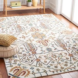 SAFAVIEH Heritage Collection Accent Rug - 4' x 6', Ivory & Grey, Handmade Oriental Boho Medallion Wool, Ideal for High Traffic Areas in Entryway, Living Room, Bedroom (HG278A)