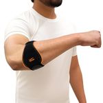 TYNOR Tennis Elbow Support Pro for Men & Women, Tennis & Golfer's Adjustable Elbow Strap with Compression Pad Elbow Arm Band for Tendonitis Forearm Brace Straps Universal, Black & Orange, 1 Unit