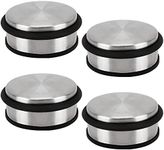 Belle Vous 4 Pack of Stainless Steel Chrome Floor Door Stoppers - 10cm x 1.20 kg Heavy-Duty/Anti-Slip Doorstop Protective Rubber Buffer Ring Band - for Home, School & Office Doors