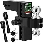 Rhino USA Adjustable Trailer Hitch (2.5-Inch Receiver) - Heavy Duty Aluminum Tow Hitches with 8-Inch Drop/Rise for Truck (18,500 LBS GTW) - Weatherproof Double Anti-Theft Locking Hitch Pins (Black)