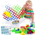 PAMIYO 48 Pcs Tetra Tower Balance Game, Montessori Toys for 3+ Years Old, Tetris Tower Balance Game Stacking Building Block Tetra Tower for Children, Great Gift for Kid (48)