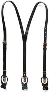 Leather Suspenders, Mens Suspenders w/Elastic Strap, Button Suspender (Black)