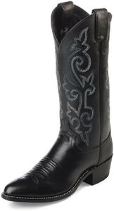 Justin Buck 13" Cowboy Boots for Men - Durable Premium Full-Grain Leather Round Toe Western Boots Build with Cushioned Insole & Full Welt Construction, Black - 6.5 D