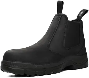 SAFETY LOONG Slip on Work Boots for Men Women Soft Toe Comfort Leather Abrasion Puncture Slip Resistant Sole Chelsea Black 6