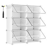 SONGMICS Interlocking Shoe Rack Cabinet, 6-Slot Modular Storage Organiser Unit, 30 x 40 x 30 cm for Each Slot, with Doors, Steel Frame, Plastic Panels, White LPC033W01