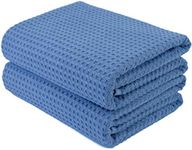 Polyte Microfibre Oversize Quick Dry Lint Free Bath Towel, 76 x 152 cm, Set of 2 (Blue, Waffle Weave)