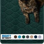 Mighty Monkey Durable Easy Clean Cat Litter Box Mat, Great Scatter Control Mats, Keep Floors Clean, Soft on Sensitive Kitty Paws, Cats Accessories, Large Size, Slip Resistant, 35x23, Hunter Green