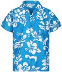 V.H.O. Funky Hawaiian Shirt, Shortsleeve, Hibiscus, Turquoise, L