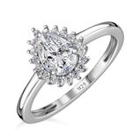 TJC Cubic Zirconia Simulated Halo Ring for Women in Platinum Plated 925 Sterling Silver Metal Wt. 1.5 Grams