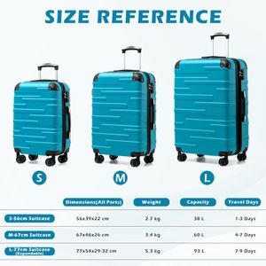 COOLIFE Hard Shell Suitcase, Turquoise, Large