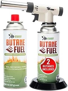 Jo Chef Pro Butane Torch Lighter - Refillable Butane Torch Head, Hand Held Small Butane Torch with Adjustable Flame - Culinary Blow Torch, Creme Brulee Torch, Baking, BBQ, Including 2 Butane Canisters