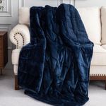 Weighted Blanket 15 lbs 48x72 inches, BUZIO Sherpa Weighted Blanket for Relax & Calm, Super Soft Fuzzy Throw Blanket with Plush Flannel, Dual Sided Cozy Heavy Blanket for Twin Size Bed, Navy Blue