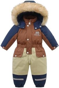 JiAmy Kids One Piece Snowsuit Grils Boys Snowsuits Colorful Ski Suits Winter Hooded Romper Jumpsuits Brown 1-2T