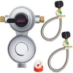 RV Propane Regulator for Dual Tank,2 Stage Auto Changeover LP Propane Gas Regulator with 15" Pigtail Propane Hoses with Gauge Stainless Braided QCC 1/4" Inverted Male Flare for RV Vans Camper Trailers