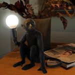 CHABEI Modern Resin Monkey Wall Lamp Table Lamp Hemp Rope Monkey Pendant Light Vintage Monkey Lamp for Home Decor Dining Living Room Bedroom Entryway (Black, Table)