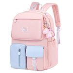 WYCY Backpack for Girls Cute Unicorn Pendant Girls Backpack for School Water Repellent Kawaii Backpack for Teen Girls Color Matching Girls School Bag (Pink)