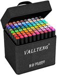 Vallteng 80 Colors Graphic Marker Pen Dual Tip Sketch Pen Twin Marker Double Ended Finecolour Sketch Marker Broad and Fine Point Tip with Black Bag