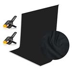 EMART Black Backdrop 1.5x2m/ 5x7ft, Photo background Washable Polyester Sheet for Photoshoot Photo Video Studio Photography Product Portrait, Including 2 Spring Clamps