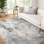 Modern Abstract Area Rug, 5x7 Washable Large Living Room Rugs for Bedroom, Soft Non Slip Contemporary Low Pile Indoor, Deerly 5x7 Rug for Kitchen Entryway Bathroom Bedroom Dining Room, Grey/Gold