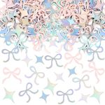 Cyodoos 100 Pcs Pink Bows & Laser Star Confetti Girl Party Decoration Baby Shower Engagement Party Decoration Table decoration Supplies