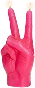 Peace Sign Candle 'Victory' Hand Gesture - Decorative Desk Statue Finger Sculpture for Home Decor Shelf Entryway Mantel Bedroom, Hippie Woodstock Gift 6" H - Valentine's Day Pink