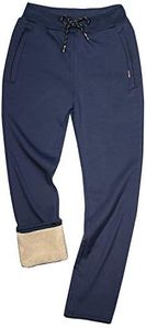 Gihuo Men's Winter Warm Fleece Pants Sherpa Fleece Lined Jogger Pants Sweatpant Athletic Running Straight Cuff Pants (Navy, XX-Large)