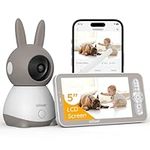 ieGeek 2K Baby Monitor (Moniteur Bébé), 360° AI & Cry Detection Video Baby Monitor Camera w/ 5" Wireless Display, Mobile APP Control & Non WiFi LCD Monitor,2 Way Audio, Temperature,Lullabies