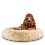 The Dog’s Bed Sound Sleep Donut Dog Bed, XL Beige Plush Fur with Removable Cover Calming Dog Bed 114cm outer diameter