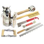 Goodland Bee Supply Complete Tool Assortment - Bee Smoker, Frame Spacer, Serrated Decapping/Uncapping Knife and Roller, Frame Grip, J-Hook and Wood Handle Hive Tools - GLTOOLSET1