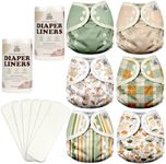 Mama Koala Reusable Adjustable Cloth Diaper Covers Size M, with 6pcs 5-Layer Bumboo(No Microfiber) Inserts, and 2 Rolls Natural Liners
