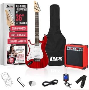 LyxPro Left Hand 36 Inch Electric Guitar and Kit for Lefty Kids with 3/4 Size Beginner’s Guitar, Amp, Six Strings, Two Picks, Shoulder Strap, Digital Clip On Tuner, Cable and Soft Case Gig Bag - Red