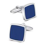 Blue Onyx Cufflinks, Mr.Van Platinum Plated Classic Fashion Cuff Links Set Gemstone Reiki Jewelry for Mens Business Wedding