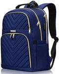 Kuosdaz Navy Blue 15.6 Inch Laptop Backpack for Women, Stylish Water-Resistant Backpack with USB Charging Port, Anti-Theft Pockets, and Padded Laptop Compartment