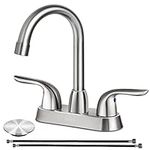 SOKA Centerset Bathroom Sink Faucet Two Handles High Arc 4" Lavatory Bath with Deck Plate & Pop-Up Drain Fit 3 Hole Installation, Brushed Nickel