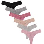 UWOCEKA Women Thongs Cotton, 6 Pack Variety of Thong Lace Trim Undies Panties Tanga(M)