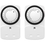 HBN Plug Timer Socket UK,Programmable Segment Plug Timer, for Home Security Light Socket,Lamp(15min,2Pack)