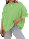 ZESICA Women's Fall Casual Long Sleeve Crew Neck Side Slit Oversized Ribbed Knit Pullover Sweater Tops,Green,Medium