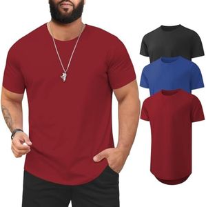 Mancozy Men's 3 Pack Cotton Hipster Hip Hop Longline Crewneck Tee Big and Tall T-Shirts for Men 4X-Large