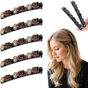 Sparkling Crystal Stone Braided Hair Clips,Rhinestone Hair Clip for Short and Long Hair, Non-Slip Girl Hair Decorative Accessories, Short Duckbill Hair Clips (Brown, 5Pcs)