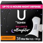 U by Kotex Balance Ultra Thin Overnight Pads with Wings, 38 Count