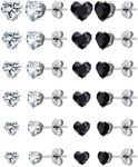 12 Pairs Silver Earrings Surgical Steel Earrings Hypoallergenic Zinc Earrings Set Women's Earrings Men's Earrings Cubic Zirconia Studs Earrings 3mm-8mm