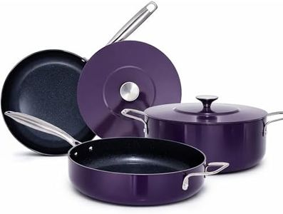 Nuwave Essential Series 5PC Ceramic Cookware Set PFAS-Free, G11 Duralon Blue Coating, Pots and Pans Set Non Stick, Diamond Scratch-Resistant,Stay-Cool Handle, Metal Lid,Induction Ready,Dishwasher Safe