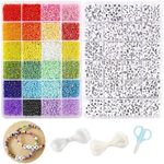 Ottsas 12000PCS 3MM Glass Seed Beads for Bracelets Making, 1200 Pcs A-Z Letter Beads Friendship Bracelet Kit, 24 Colors Small Glass Seed Beads for Jewelry Making, Crafts for Birthday