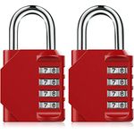 Combination Padlock Heavy Duty Lock - BeskooHome [ 2 Pack] Waterproof 4-Digit Combination Lock for School, Gym, Outdoor Shed Locker - [Red]