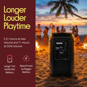 Pyle Portable PA Karaoke Speaker with Bluetooth, 8" Subwoofer, Mic & LED