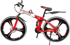 Sunspeed BMV X6 Foldable Cruiser Bicycle | 26-Inch Red & Black Bike with 21-Speed Gears, Dual Disc Brakes, Hydraulic Suspension, and Strong Carbon Steel Frame | Great for Off-Road Adventures, Unisex