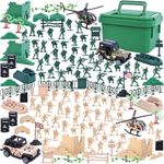 AMOR PRESENT 117PCS Army Men Playset, Military Soldier Set with Box Helicopter Army Action Figures Battle Group Green for Gifts