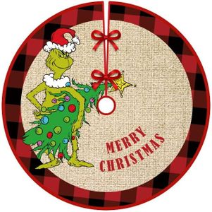 90cm Christmas Tree Skirt Base Floor Mat Cartoon Santa Xmas Party Ornament Decor, Grinch's Merry Christmas